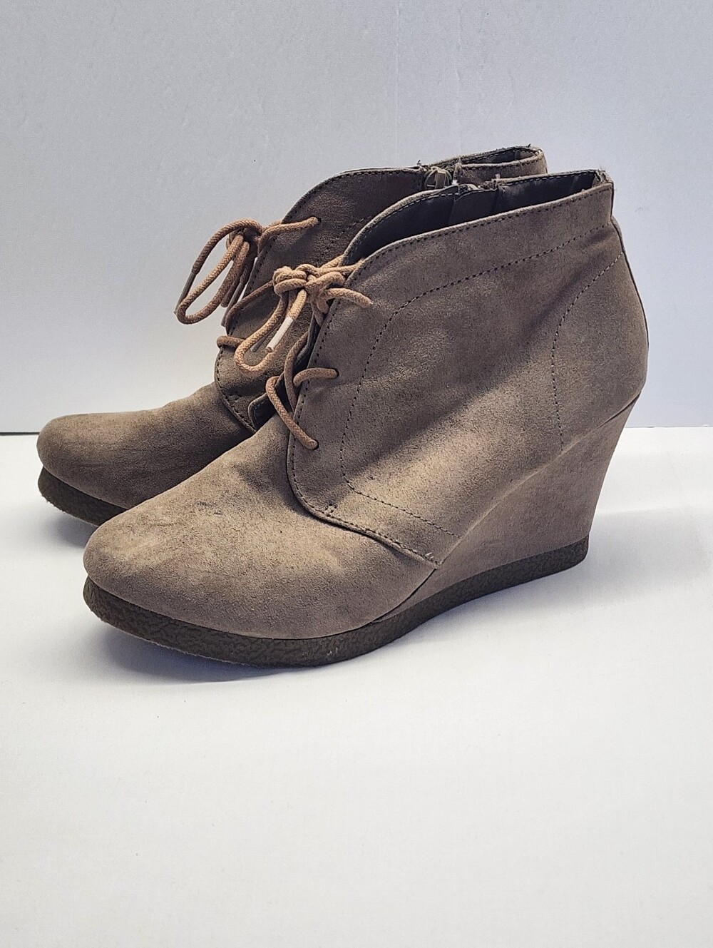 Merona Tan Suede Wedge Lace-Up Ankle Booties